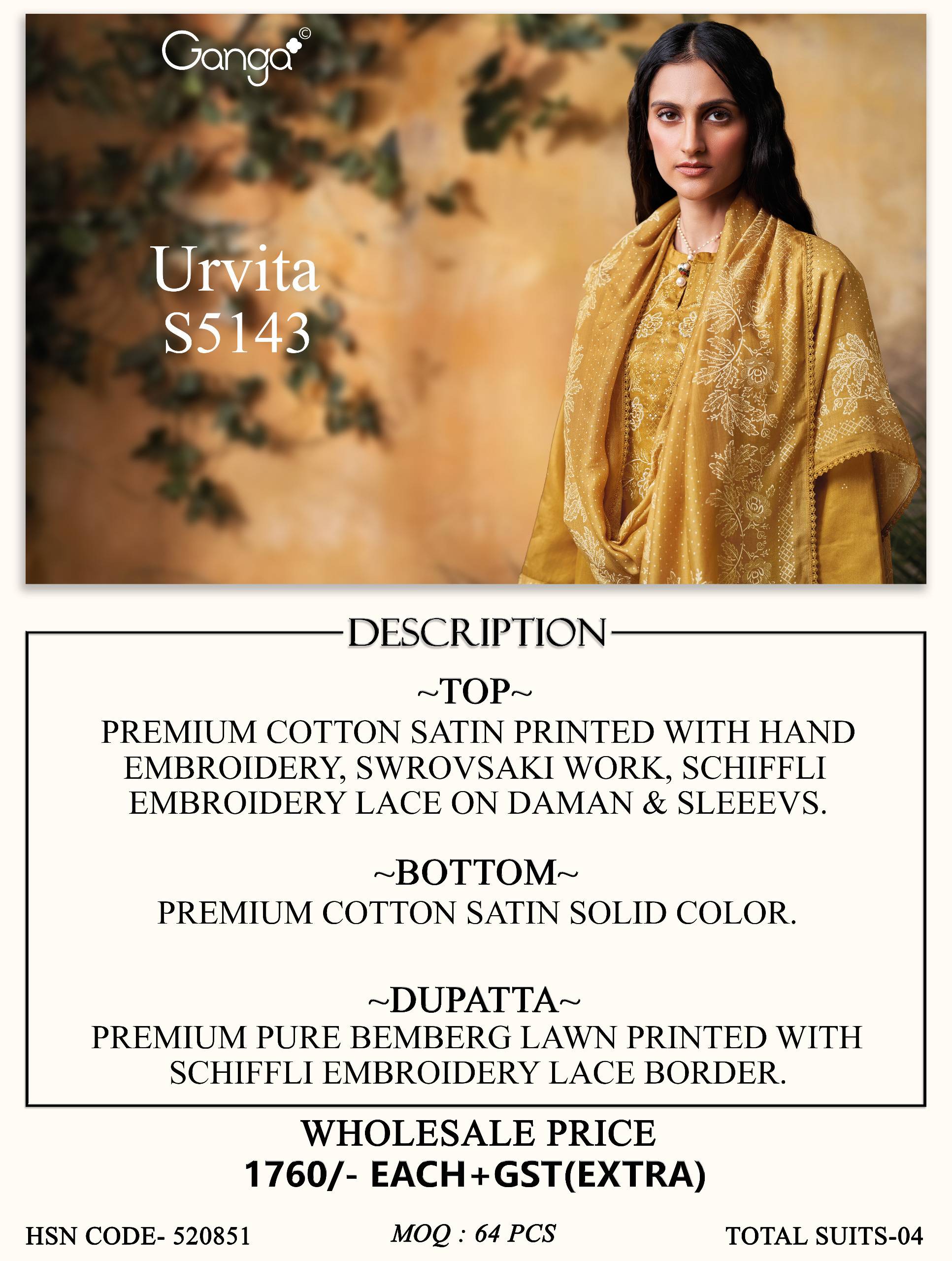 URVITA 5143 SERIES BY GANGA FASHION Beautiful Colourful COTTON SATIN Dresses At Wholesale Price